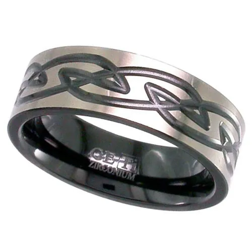 Zirconium Ring with Celtic Knot Detail and Rounded Edges